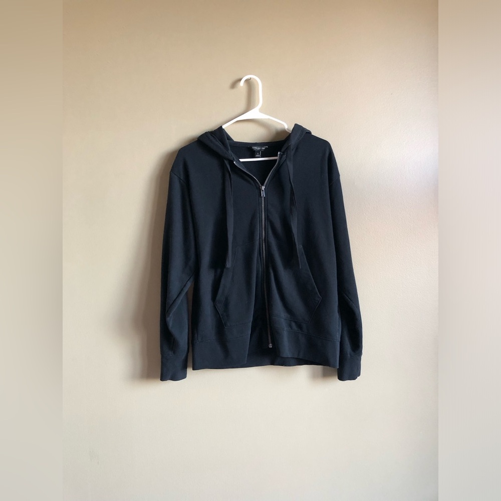Banana Republic Women Black Zip-Up Terry knit Hoodie Sweater Size Small